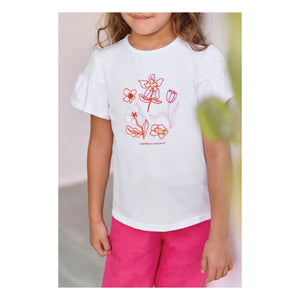 Tartine et Chocolat - Blumenstickerei Ballonärmel T-Shirt | Weiß
