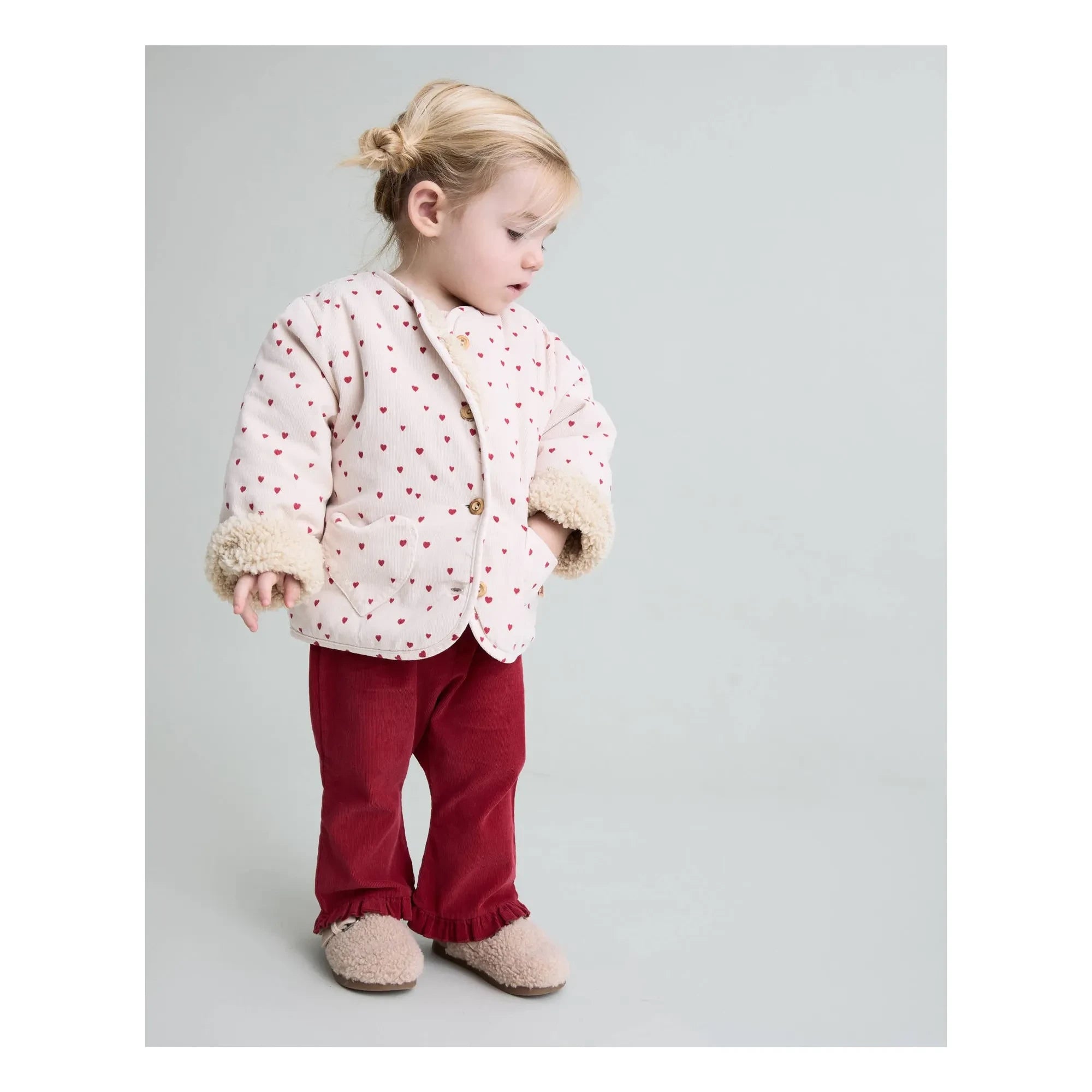 Búho - Pantalón con Volantes de Terciopelo Suave | Rojo cereza