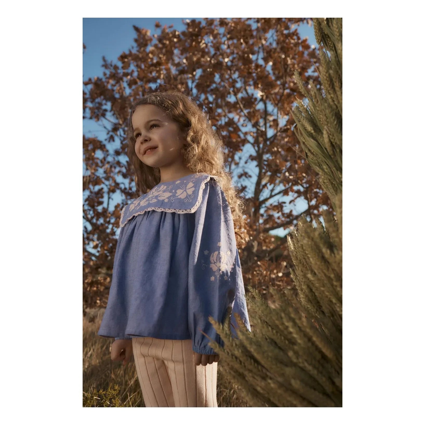 Louise Misha - Henrietta organik pamuk bluz | Mavi