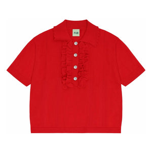 FUB - Ruffled Polo T-Shirt Extra Fine Mesh Organic Cotton | Red