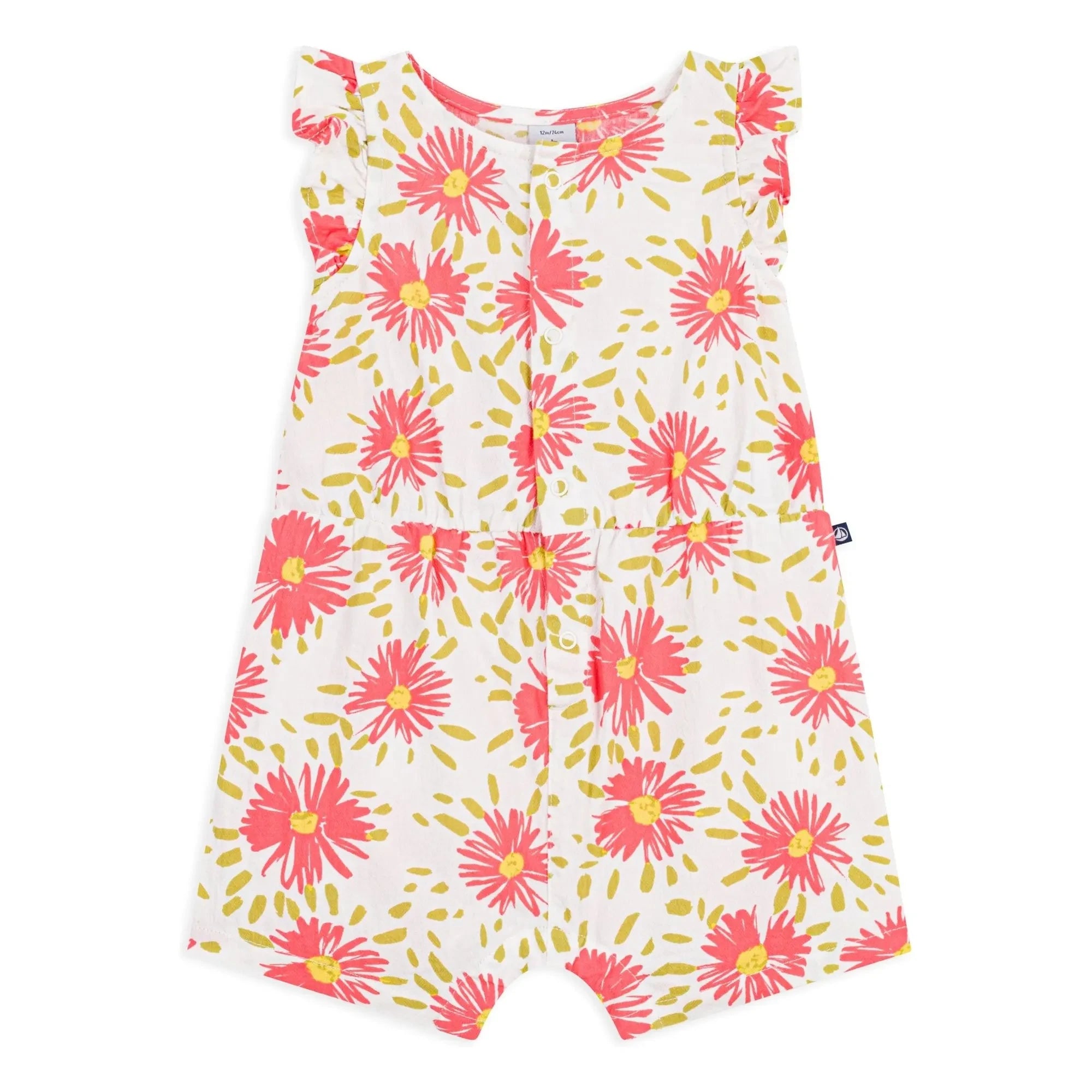 Petit Bateau - Bio-Baumwoll Blumenmuster Krepp Overall | Weiß
