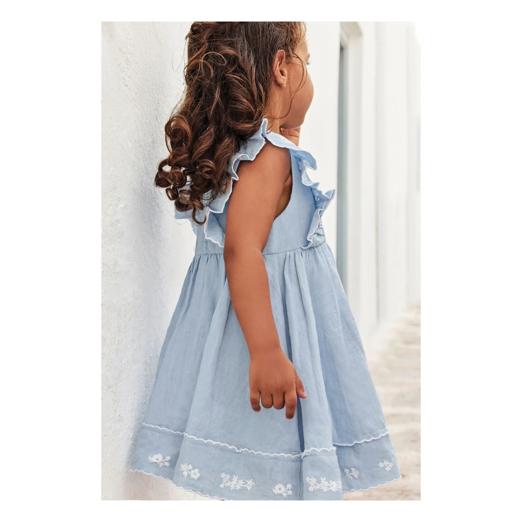 Tartine et Chocolat - Besticktes Feston Kleid | Azurblau