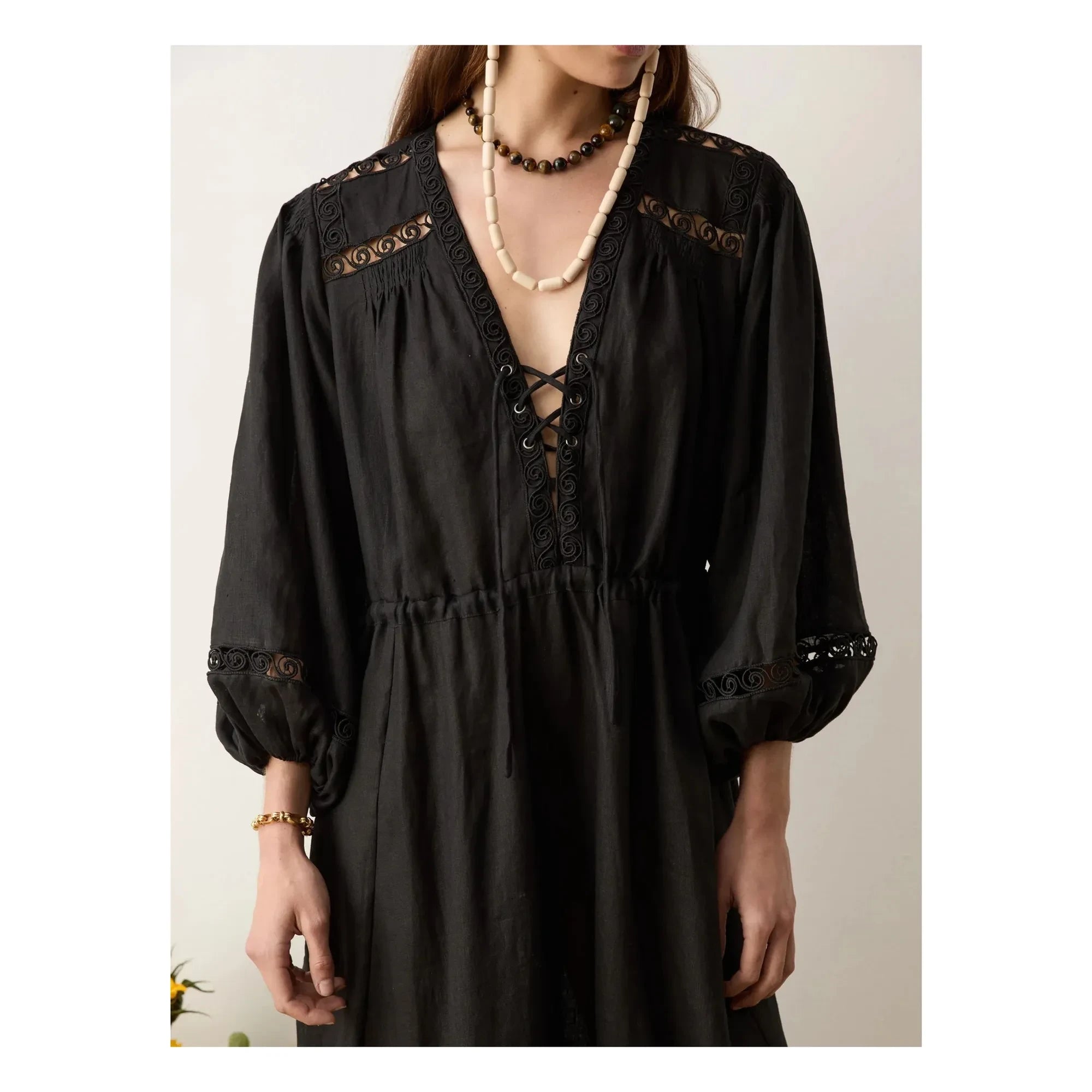 Boteh - Atlas Linen Ruched Dress | Black
