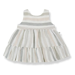 1+ in the family - Gestreiftes Leinen Calonge Kleid | Ecru