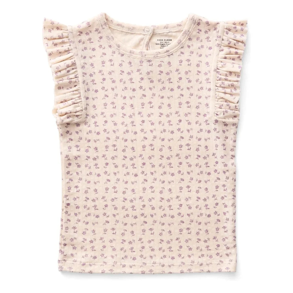 Soor Ploom - Pointelle Ruffled Floral Pattern Organic Cotton T-Shirt | Off White