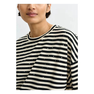 Essentiel Antwerp – Gestreiftes T-Shirt mit Strasssteinen Joste | Weiß