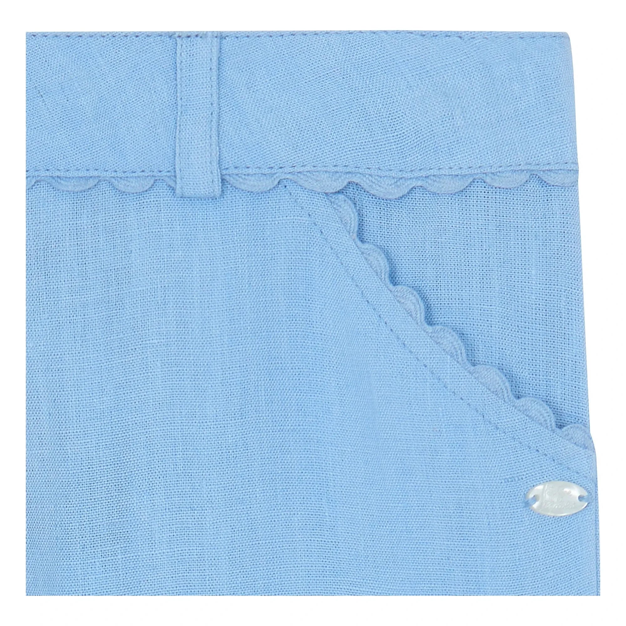 Tartine et Chocolat - Linen Ruffle Pants with Pockets | Light blue