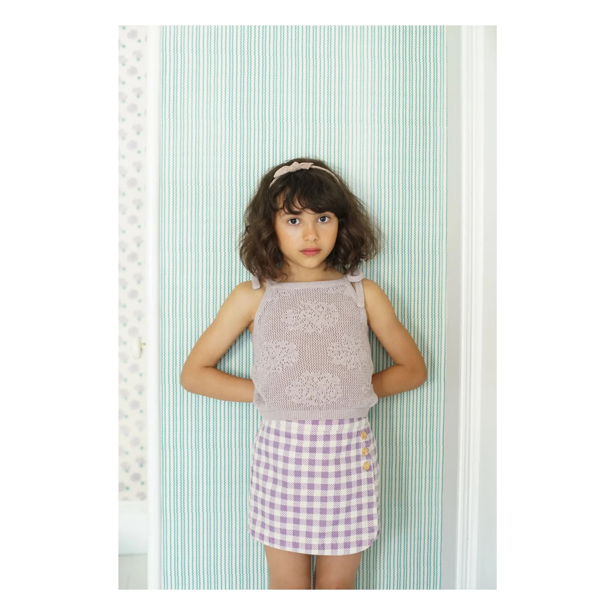Soor Ploom - Zeytin Renkli Ekose Kısa Etek | Lila