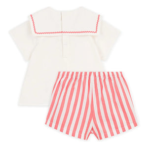 Petit Bateau - Light Blue Linen Collared Pajama Shorts | Coral