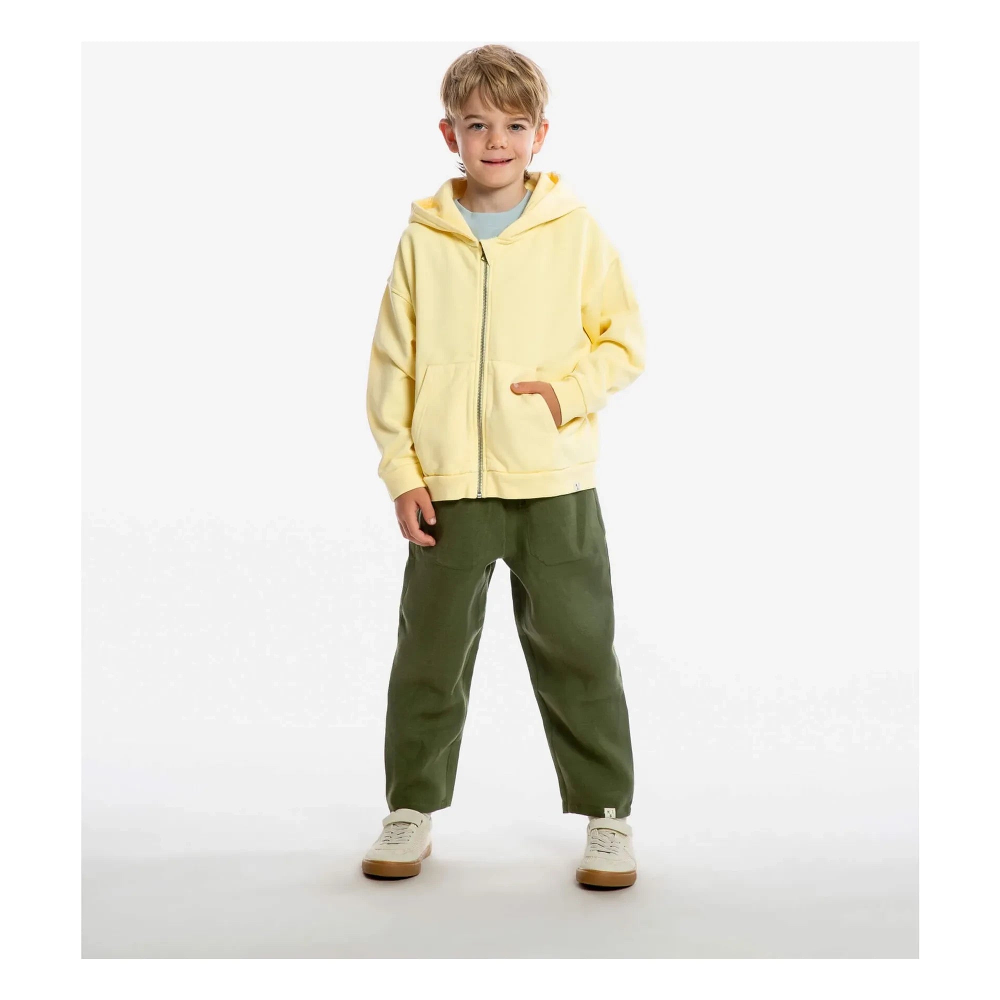 Matona - Organik pamuklu kapüşonlu fermuarlı sweatshirt | Soluk sarı