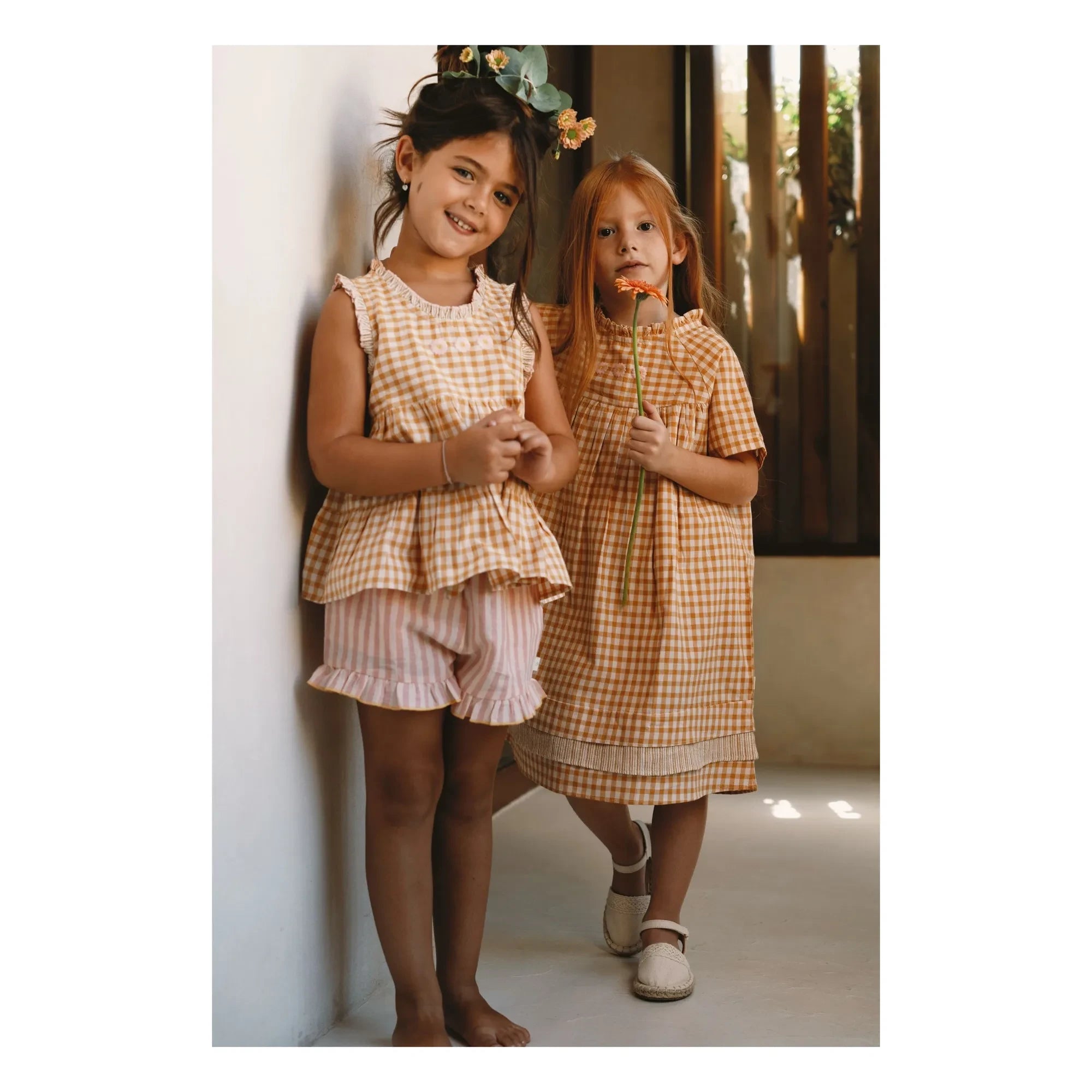 Lilinoa - Top a cuadros bordado Esther | Caramelo