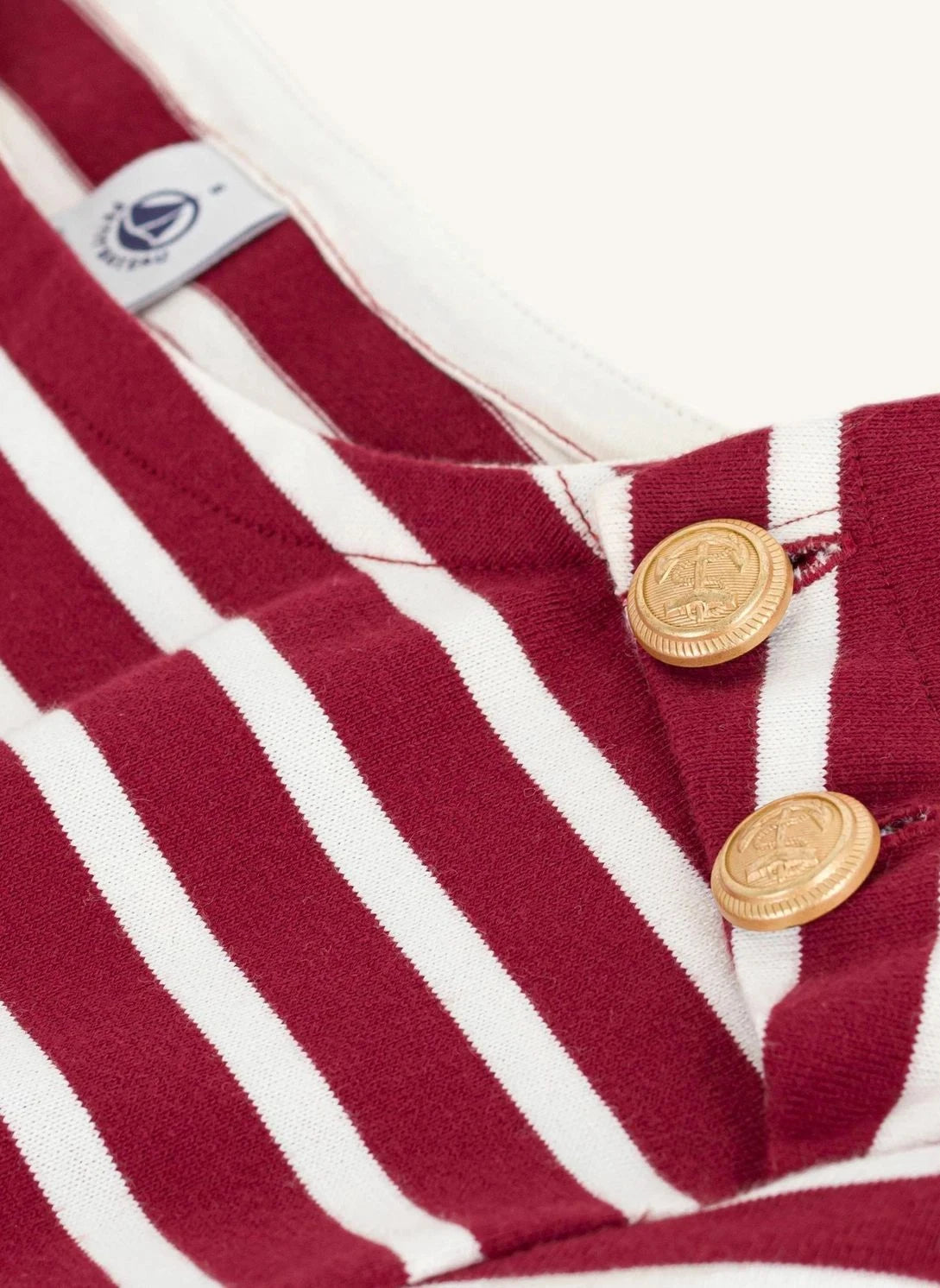 Petit Bateau - Organik Pamuklu Düğmeli Çan Marinière | Kırmızı