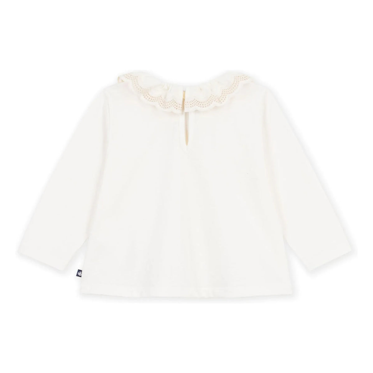 Petit Bateau - Organik pamuklu fırfırlı yakalı T-shirt | Beyaz