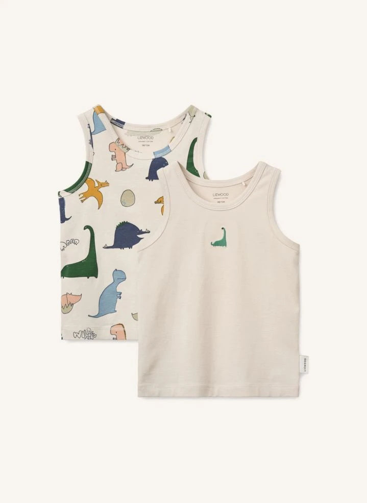 Liewood - Pack de 2 camisetas Faris de dinosaurio de algodón orgánico | Arena