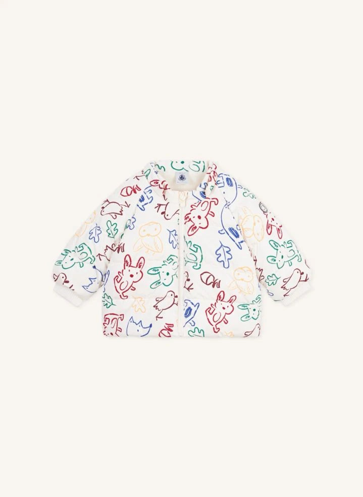 Petit Bateau - Ecru Baby Animal Print Down Jacket