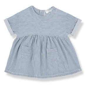 1+ in the family - Striped Margalida Denim Dress Organic Cotton | Light Blue