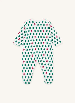 Petit Bateau - Kürk Ağacı Ayaklı Kadife Organik Pamuk Pijama | Beyaz