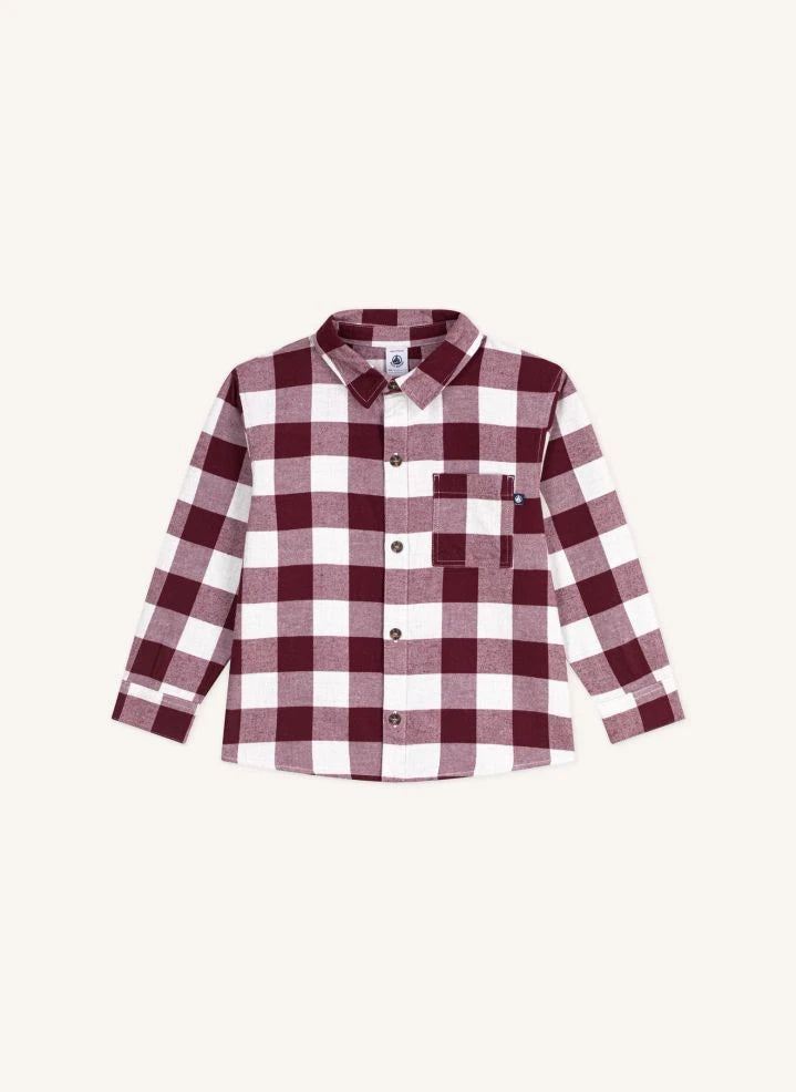 Petit Bateau - Organik Pamuklu Ekose Gömlek | Bordo