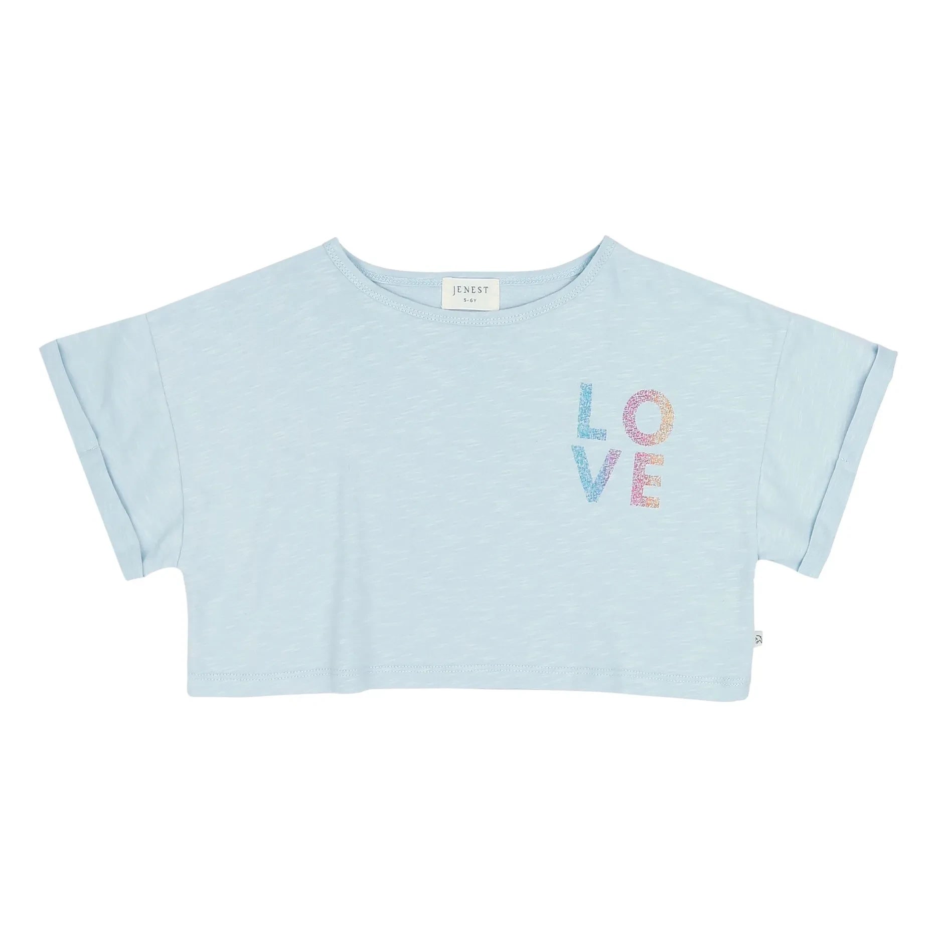 Jenest - Lizzy Love Organik Pamuk Crop Tişört | Açık Mavi