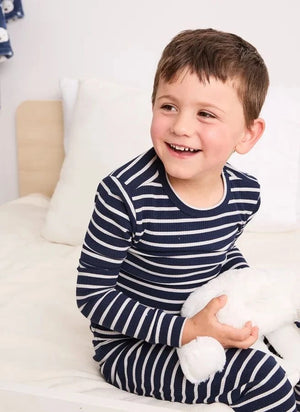 Petit Lem - Pijama acanalado de rayas en modal y algodón orgánico | Azul marino