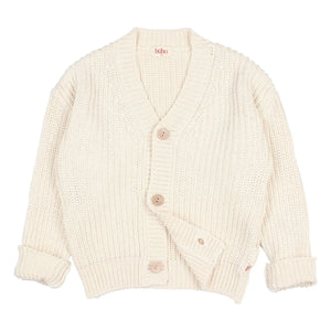 Búho - Organic cotton V-neck ribbed cardigan | Off-white