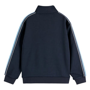 Scotch & Soda – Gestreiftes Sweatshirt mit Reißverschluss | Marineblau
