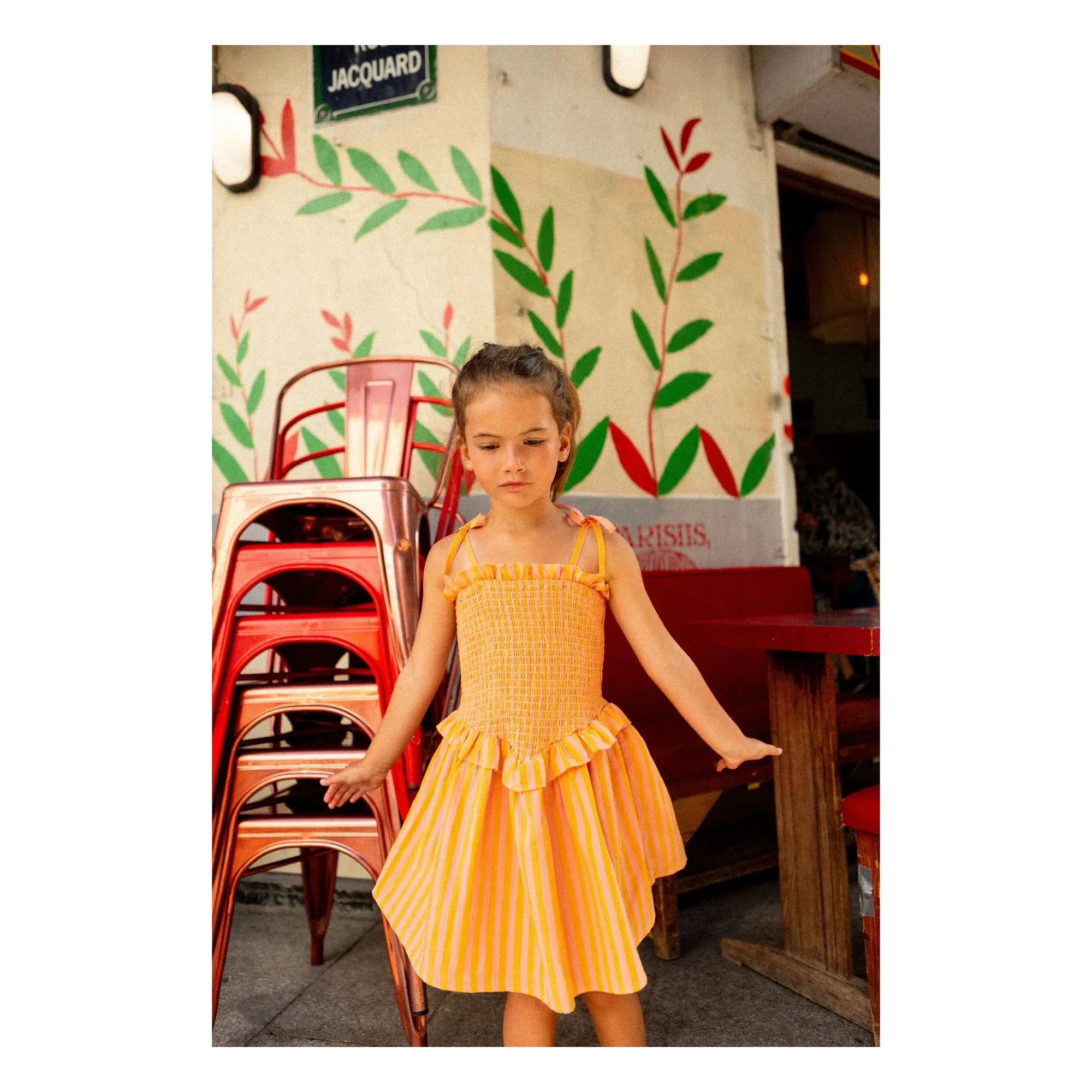 Louis Louise - Striped Eden Drawstring Dress | Orange