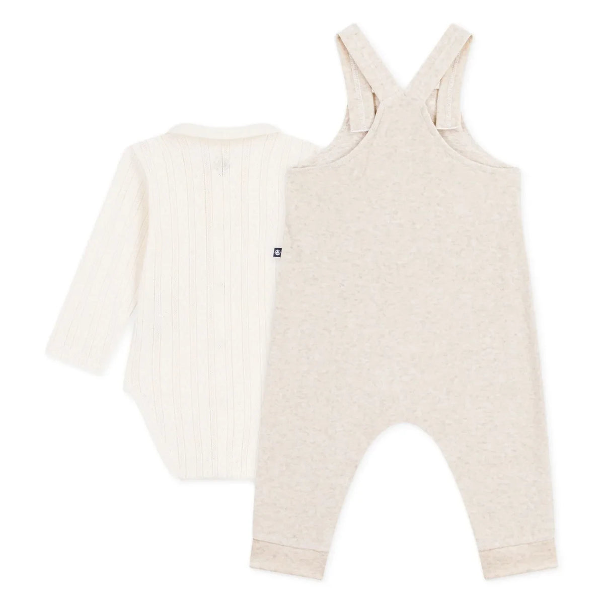 Petit Bateau - Conjunto de body de terciopelo de algodón orgánico y peto | Beige