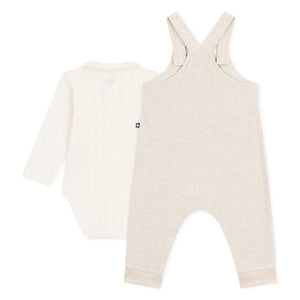 Petit Bateau - Conjunto de body de terciopelo de algodón orgánico y peto | Beige