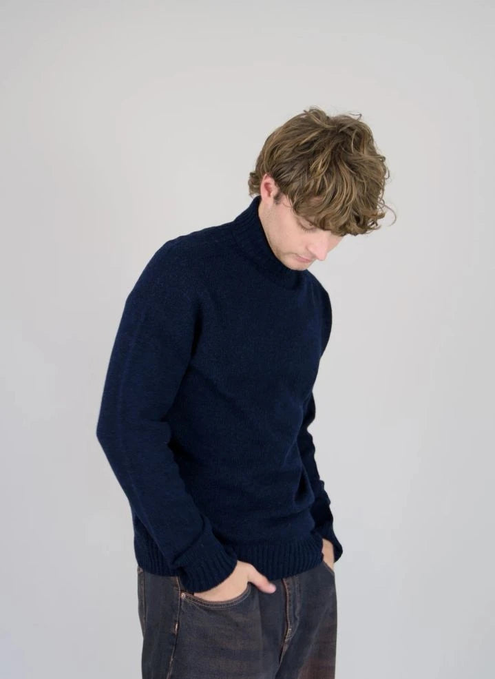 Origin Knitwear - Dikişsiz Yün Balıkçı Yaka Kazak | Lacivert