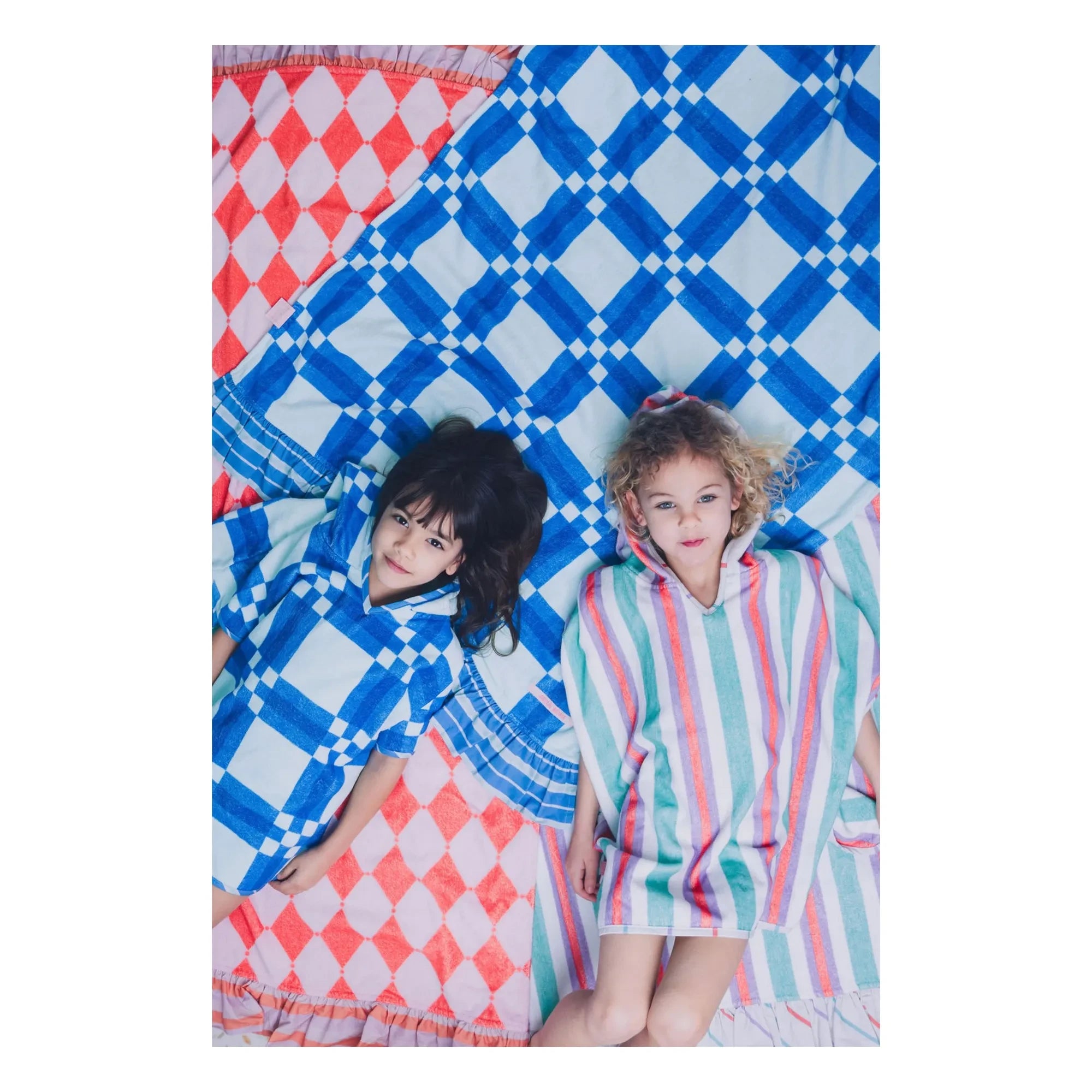 Jera Mini - Blue Towel with Ruffles and Checkered Pattern | Blue