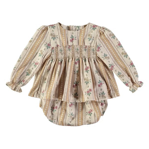 Risu Risu - Primavera Floral Print Organic Cotton Blouse and Bloomer Set | Natural