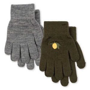 Konges Sløjd - 2 Pair Filla Lime Wool Glove Set | Khaki