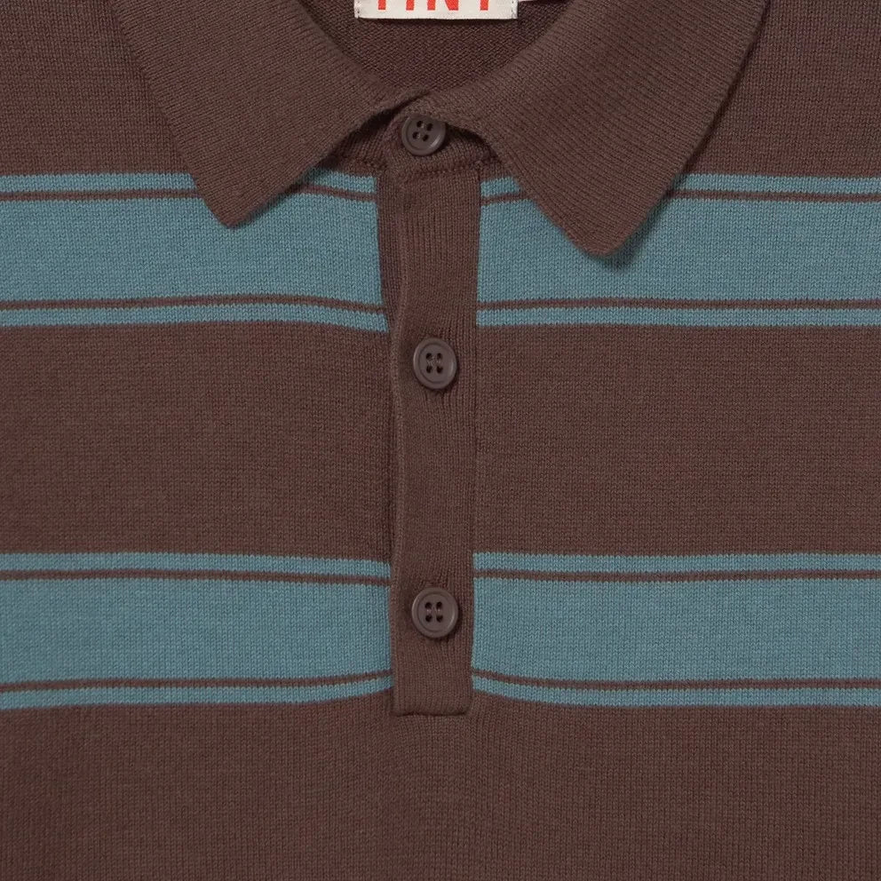 Tinycottons - Çizgili Polo Yaka Kazak | Kahverengi