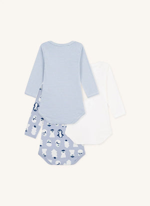Petit Bateau - 3'lü Organik Pamuk Kardan Adam Gövdesi Seti | Gri mavi