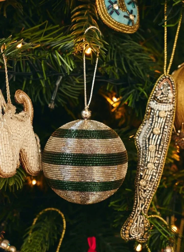Anna + Nina - Adornos Navideños Brillantes a Rayas Verdes | Verde
