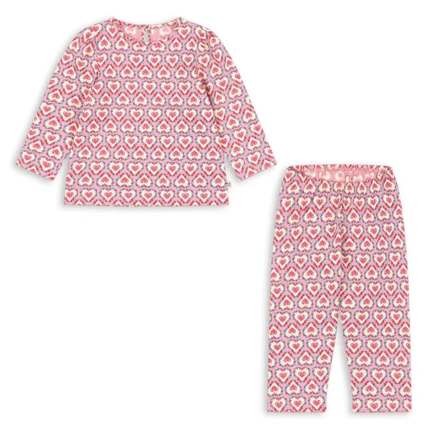 Konges Sløjd - Conjunto de camiseta y pantalón de algodón orgánico con estampado de corazones | Rosa