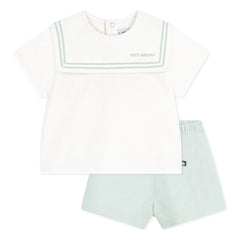 Petit Bateau - Navy Collar Top and Linen Shorts Set | Sage