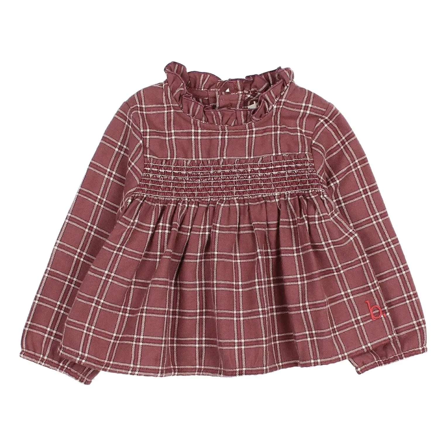 Búho - Tartan Büzgülü Bluz | Bordo