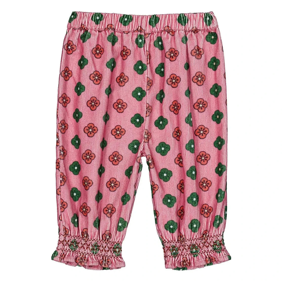 Hola Simone - Pantalón Floral Rosa de Terciopelo Acanalado Dulce