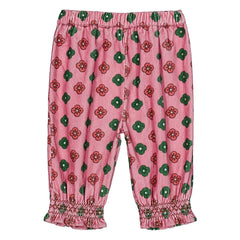 Hola Simone - Pantalón Floral Rosa de Terciopelo Acanalado Dulce