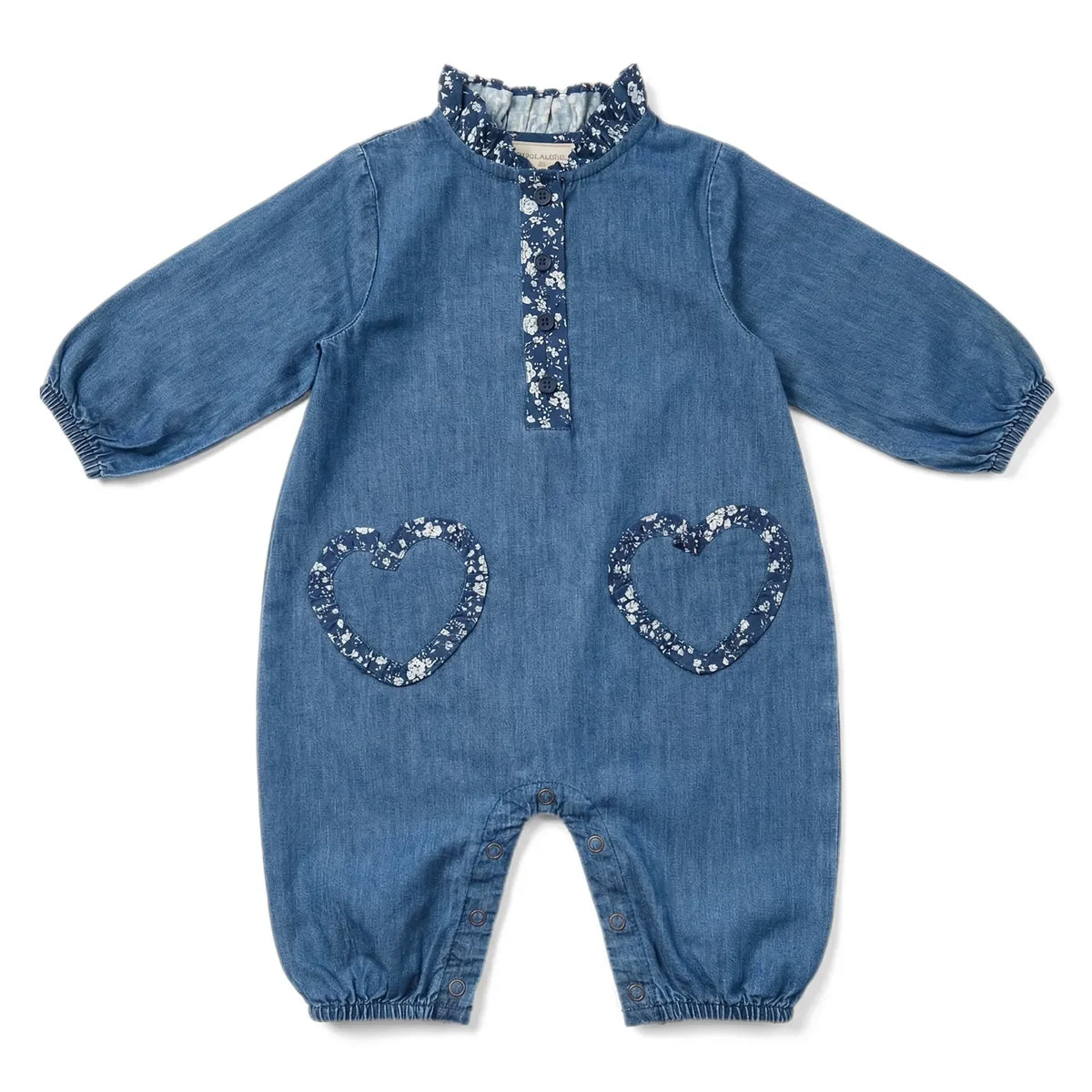 Louis Louise - Garlone Denim Çiçek Desenli Tulum | Mavi