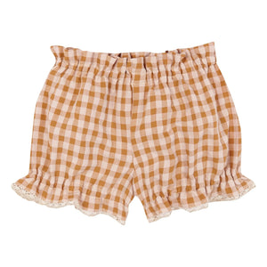 birinit - Organik pamuklu Vichy bluz ve bloomer seti | Karamel