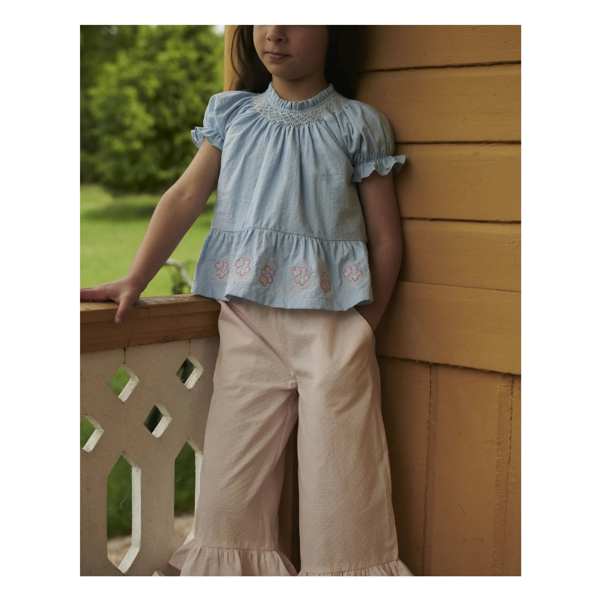 Copenhagen Colors - Blusa de guipur de algodón orgánico | Azul claro