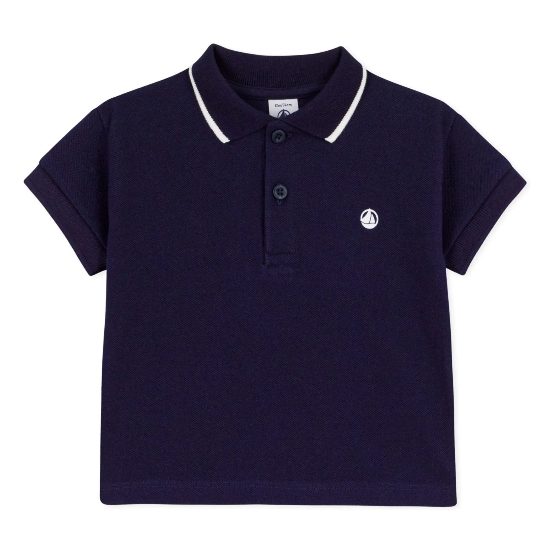 Petit Bateau - Organik pamuklu bebek polo tişört | Gece mavisi