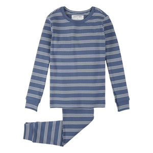 Petit Lem - Çizgili Modal ve Organik Pamuklu Fitilli Pijama | Mavi