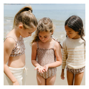 Minnow - Floral Patterned Ruffled 1-Piece Swimsuit | Brown