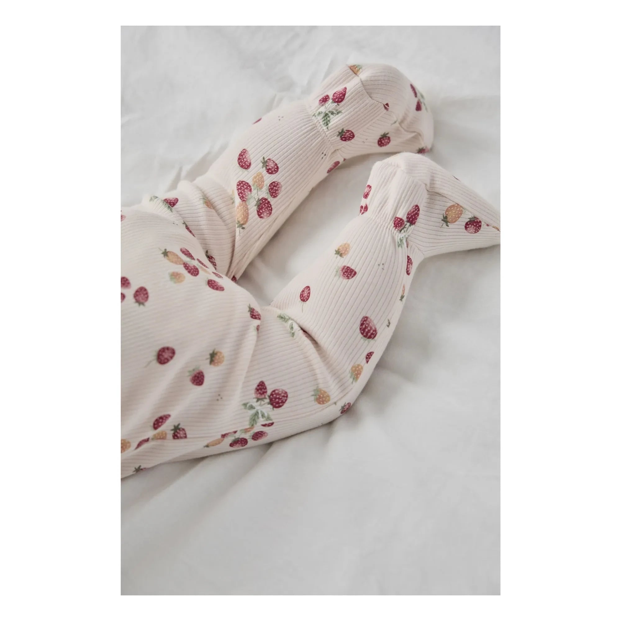Petit Lem - Footed Pajamas Strawberry Ribana Organic Cotton | Pink