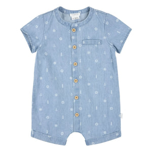 Petit Lem - Organik Pamuklu Chambray Çapa Tulum | Denim mavi