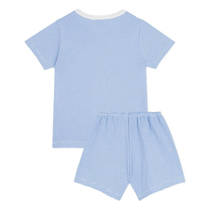 Petit Bateau - Organik pamuklu çizgili pijama şortu | Mavi